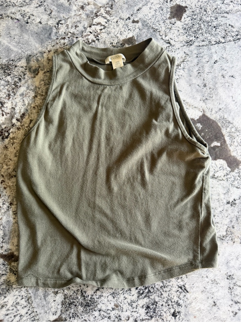 Bozzolo Olive Green Sleeveless Mock Neck Tank